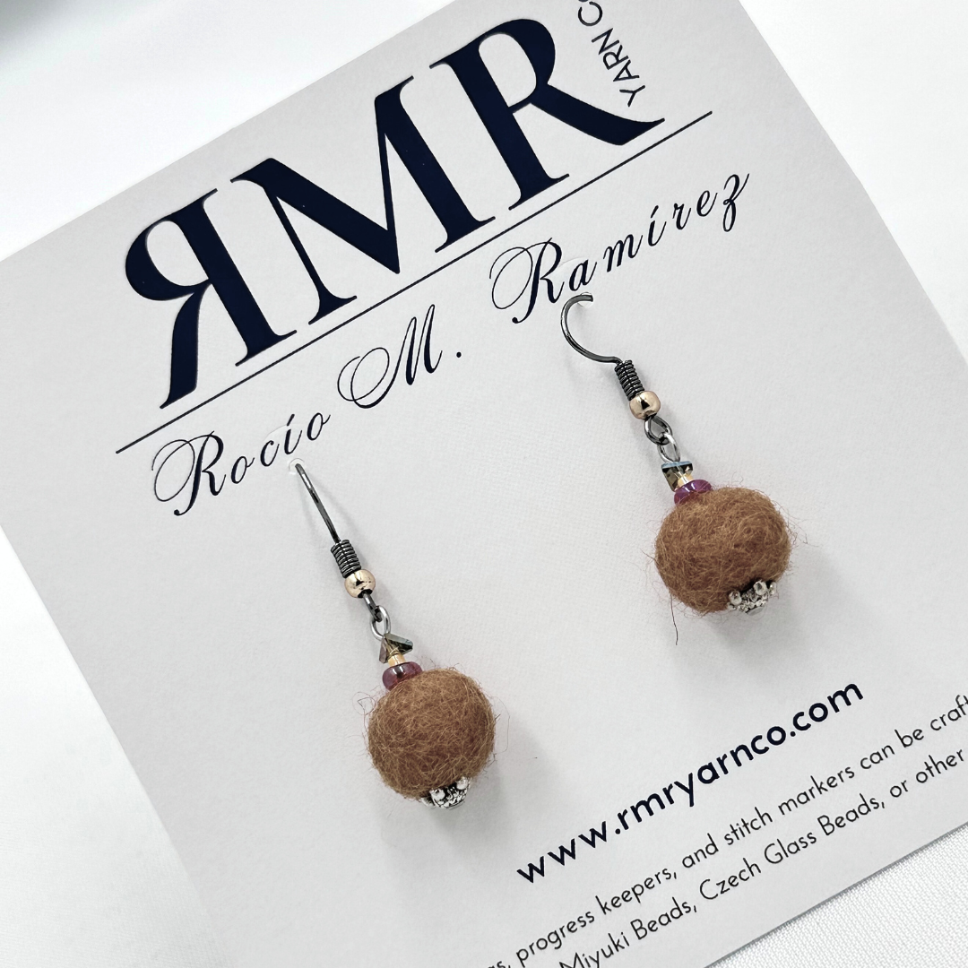 Felted Earrings - Light Brown