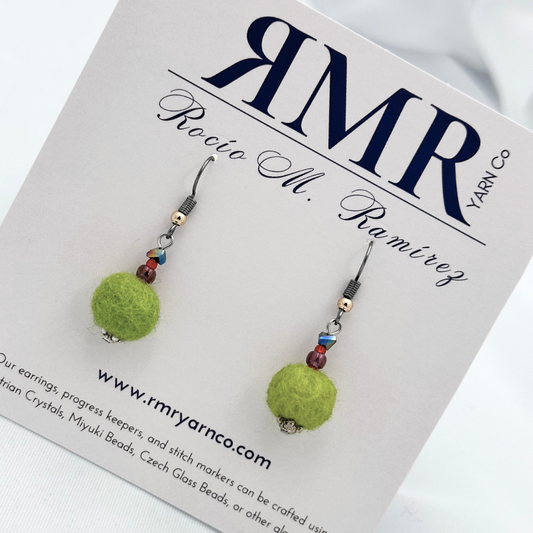 Felted Earrings - Lime Green