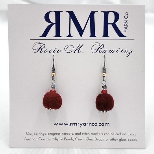 Felted Earrings - Dark Red